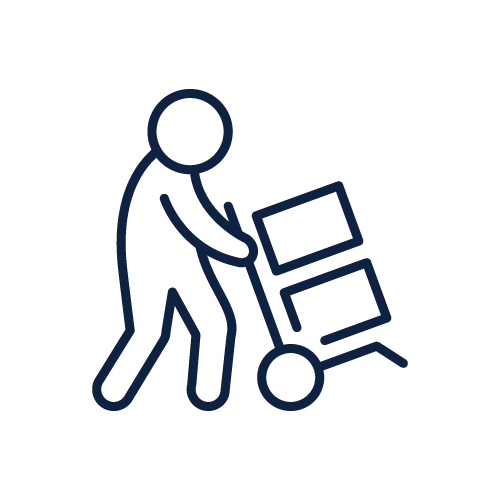 a person pushing a hand truck