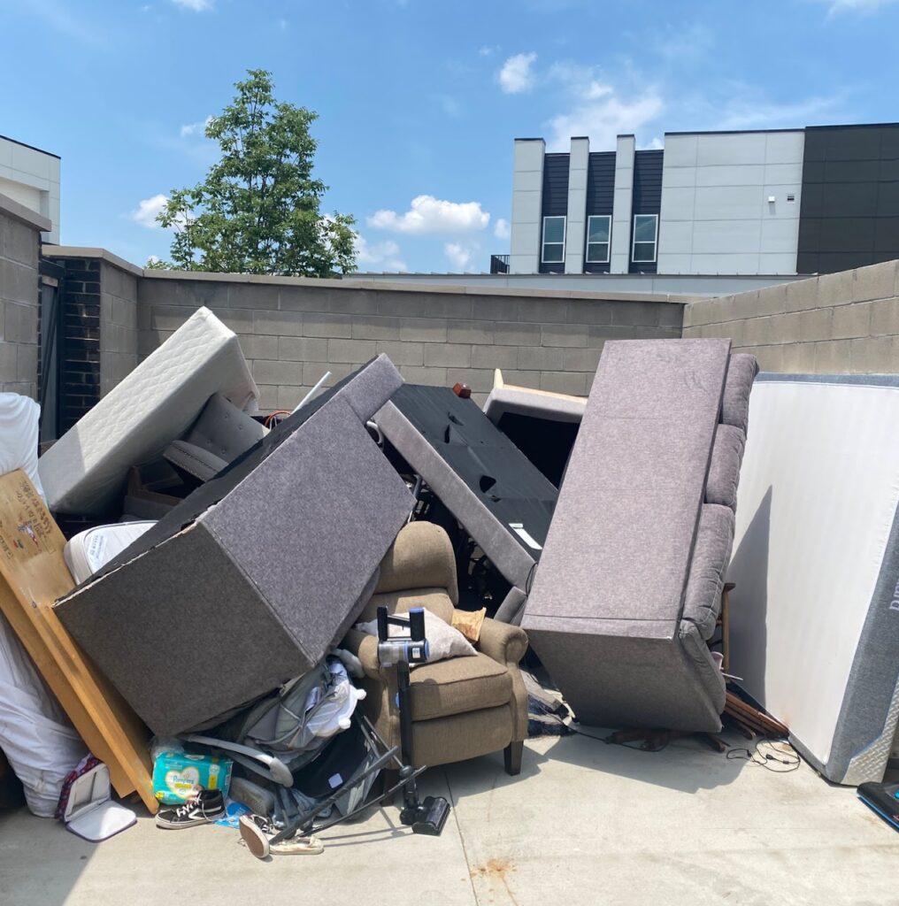 a pile of furniture outside